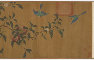 Vögel unter Pfirsichzweigen, Qing-Dynastie, 18. Jahrhundert