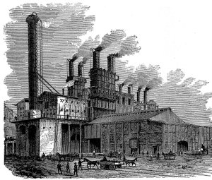 Hochöfen bei den Phoenix Iron and Bridge Works, Phoenixville, Pennsylvania, USA, 1873