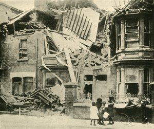 Bombenbeschädigte Häuser, Hartlepool, Erster Weltkrieg, Dezember 1914, um 1920