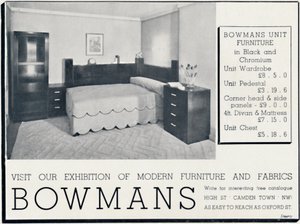 Bowmans - Besuchen Sie unsere Ausstellung moderner Möbel und Stoffe, 1935