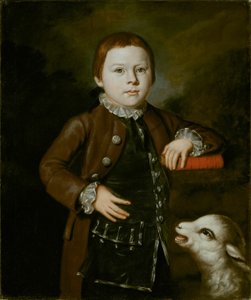 Junge der Familie Hallett mit Lamm
