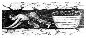 Junge, der einen Kohleschlitten durch einen engen Stollen zieht, Südwales, 1848
