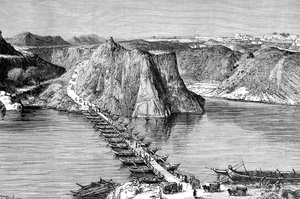 Bootsbrücke über den Indus bei Khushalgarh, Pakistan, 1895