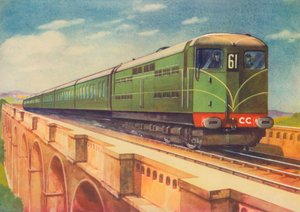 Brighton Belle, die elektrische Lokomotive der S.R., über Ouse Viadukt, 1940