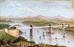 Britannia-Tubularbrücke über die Menai-Straße, Wales, um 1850