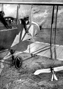 Britischer Doppeldecker gegen deutschen Taube, Erster Weltkrieg, 1914 von Unbekannt