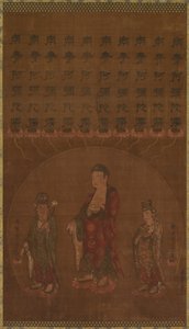Buddha Amitabha mit zwei begleitenden Bodhisattvas, 1200er Jahre
