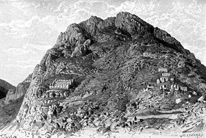Bauten der Inkas auf dem Cerro De Las Carceles in Ollantaytambo, Peru, 1895