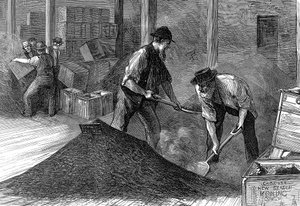 Teeverpackung in den Lagerhäusern der East & West India Dock Company, London, 1874 von Unbekannt