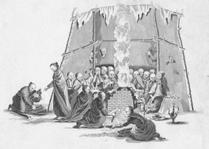 Verbrennung des toten Körpers eines Lama, um 1802