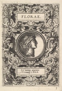 Büste von Florae umgeben von Riemenwerk, aus der Serie Deorum dearumque, ein Satz von Bildern..., 1573 von Unbekannt