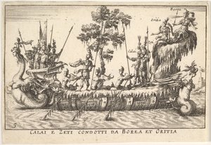 Calais und Zetes geführt von Boreas und Oreithyia Calai e Zeti condotti da Borea et Oritia, w..., 1664