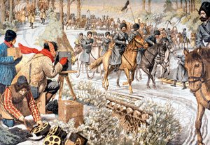 Kameramann beim Filmen russischer Truppen in der Mandschurei für eine frühe Wochenschau, Russisch-Japanischer Krieg, 1904