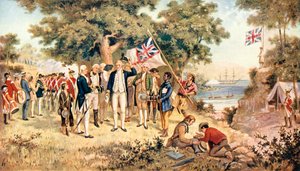 Kapitän James Cook nimmt New South Wales im Namen der britischen Krone in Besitz, 1770 von Unbekannt