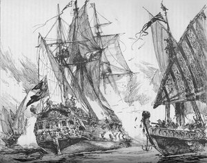 Kapitän Keigwin in der Rache, Abwehr der Sevagees-Flotte, 1884 von Unbekannt