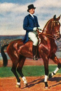 Carl von Langen aus Deutschland auf seinem Pferd Draufgänger, 1928 von Unbekannt