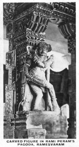 Geschnitzte Figur in der Rami Perams Pagode, Ramesvaram, Indien, ca. 1925