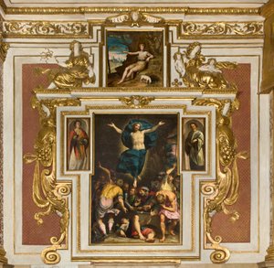 Kapelle Unserer Lieben Frau des Volkes, zweiter Spann Südseite, Giovan Battista Trotti genannt Malosso, Auferstehung 1594, Bernardino Campi, San Giovanni in der Wüste 1569, Kathedrale Santa Maria Assunta, Duomo, Cremona, Lombardei, Italien von Unbekannt