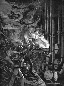 Befüllen der Retorten in den Beckton-Gaswerken, London, 1878