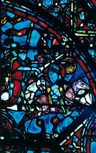 Karl der Große kämpft gegen die Sarazenen, Buntglas, Kathedrale von Chartres, Frankreich, ca. 1225