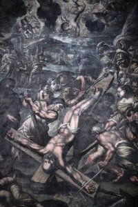 Chiesa della Grazia, Galatina, Apulien Gemälde, das die Kreuzigung des Heiligen Petrus darstellt, Galatina, Italien