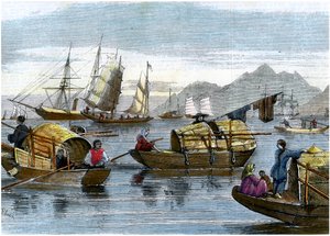 Chinesische Sampans im Hafen von Hongkong, um 1875 von Unbekannt