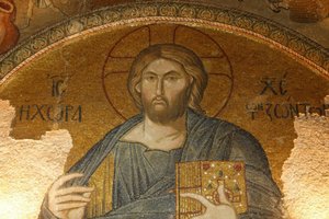 Kirche des Heiligen Erlösers in Chora. Dachmosaik von Christus Pantokrator (in Herrlichkeit), Istanbul, Türkei von Unbekannt
