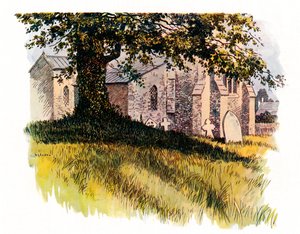 Kirchhof in Tolpuddle mit dem Grab von James Hammett, 1934