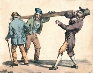 Ungeschickter Mann trägt ein Stück Holz, 19. Jahrhundert von Unbekannt
