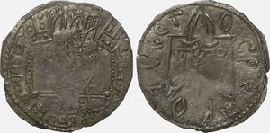 Münze Srebrennik von Großfürst Wladimir Swjatoslawitsch Rückseite: Symbol der Rurikiden, 980-1015