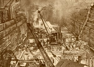 Bau eines Trockendocks in Swansea, um 1930