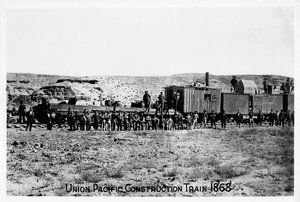 Bauzug auf der Union Pacific Railroad, USA, 1868