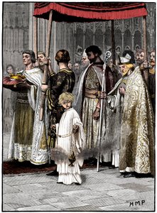 Krönung von Richard I. in der Westminster Abbey 1189, um 1880