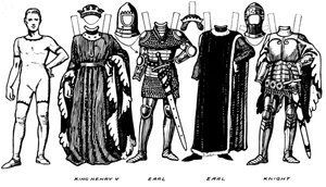 Kostüme von Männern und Frauen aus der Zeit Heinrichs V., ca. 1934