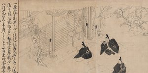 Höflinge besuchen Sugawara no Michizanes Grabtempel..., ca. 1300