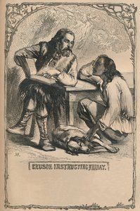 Crusoe unterrichtet Freitag, ca. 1870