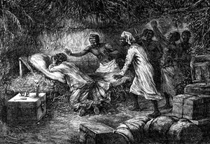 Tod von David Livingstone, schottischer Missionar und Entdecker, 1. Mai 1873, 1877 von Unbekannt