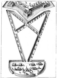 Entwurf für ein Lager außerhalb einer belagerten Festung, 1617-1619