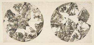 Entwürfe für Platten aus Oudrys Illustrationen zu La Fontaines Fabeln, nach 1755