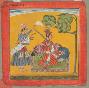 Dipak Raga, eine der sechsunddreißig Melodien Ragamala: Personifizierung der Liebe, um 1690