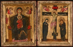 Diptychon der thronenden Jungfrau mit Kind und der Kreuzigung, 1275-85