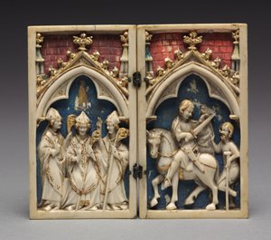 Diptychon mit Szenen aus dem Leben des Heiligen Martin von Tours: Die Weihe des Heiligen Martin..., 134 von Unbekannt