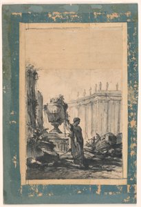 Zeichnung, Architektonische Fantasie mit Vase, Herm und Kolonnade, Mitte des 18. Jahrhunderts von Unbekannt