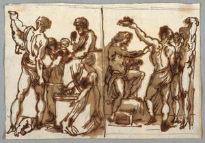 Zeichnung, Das Urteil Salomos; Die Häutung des Marsyas, ca. 1820 von Unbekannt