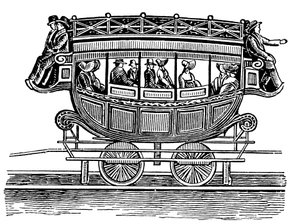 Früher amerikanischer Eisenbahnwagen, übernommen vom Straßenverkehr