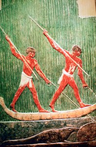 Ägyptisches bemaltes Relief einer Nilpferdjagd von Unbekannt
