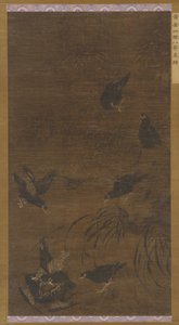 Acht Mynah-Vögel mit Bambus und Orchideen, Ming-Dynastie, 16. Jahrhundert