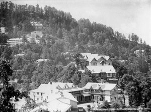 Elysium Hotel, Häuser an den nördlichen Hängen von Jakko, Shimla, Indien, frühes 20. Jahrhundert