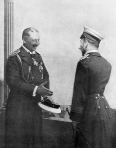 Kaiser Wilhelm II. von Deutschland begrüßt Zar Nikolaus II. von Russland vor dem Ersten Weltkrieg