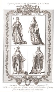 Englische Könige und Königinnen mit Wappen, 1780-1800